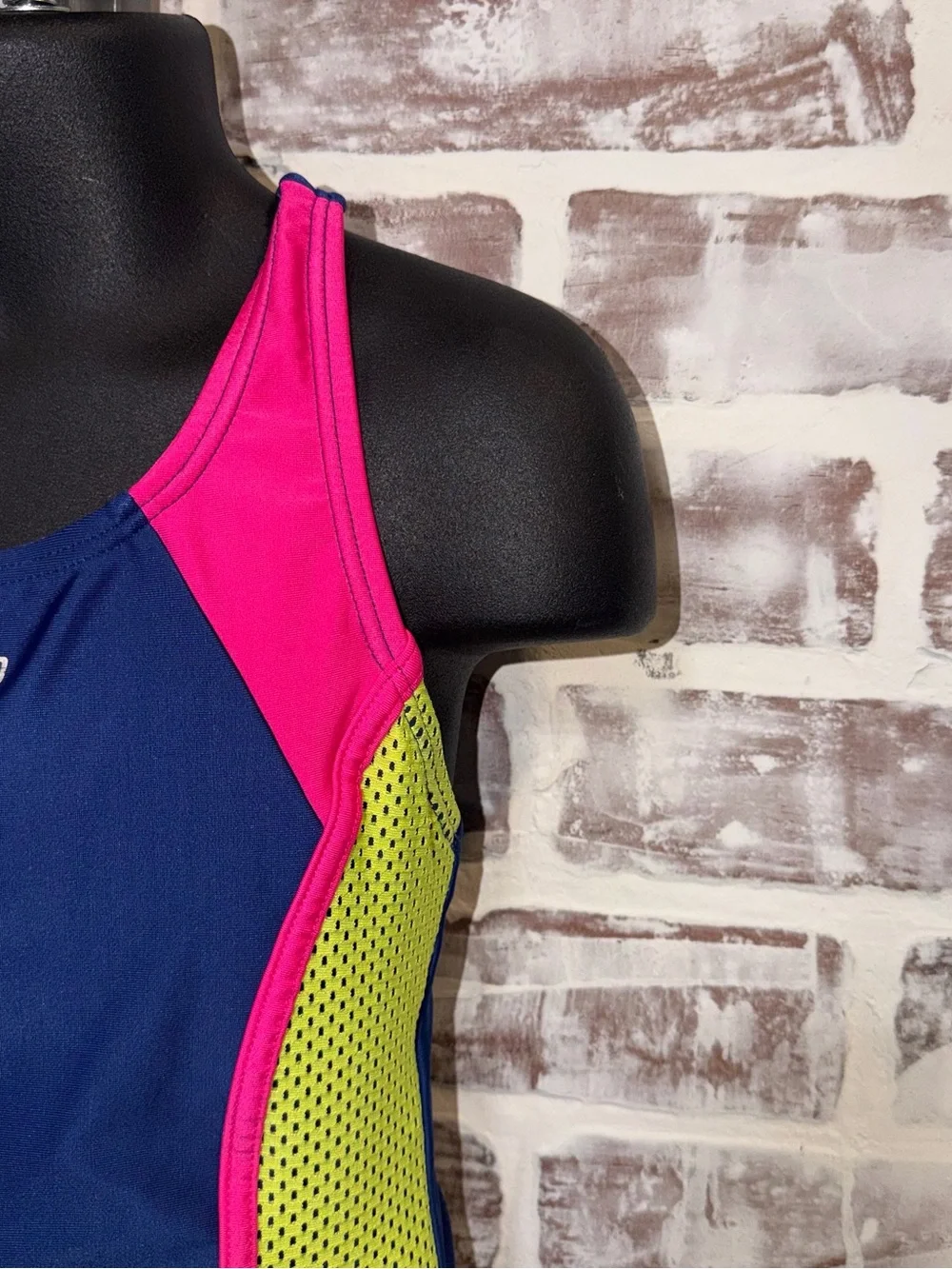 Speedo Girls Navy Blue, Hot Pink & Neon Yellow One-Piece Swimsuit XS 5/6